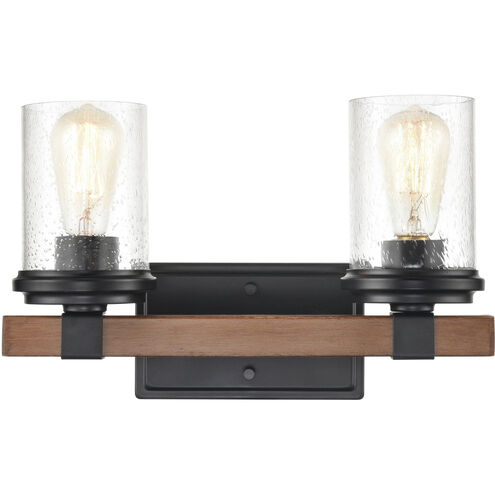 Taos 2 Light 15 inch Matte Black/Wood Grain Vanity Light Wall Light